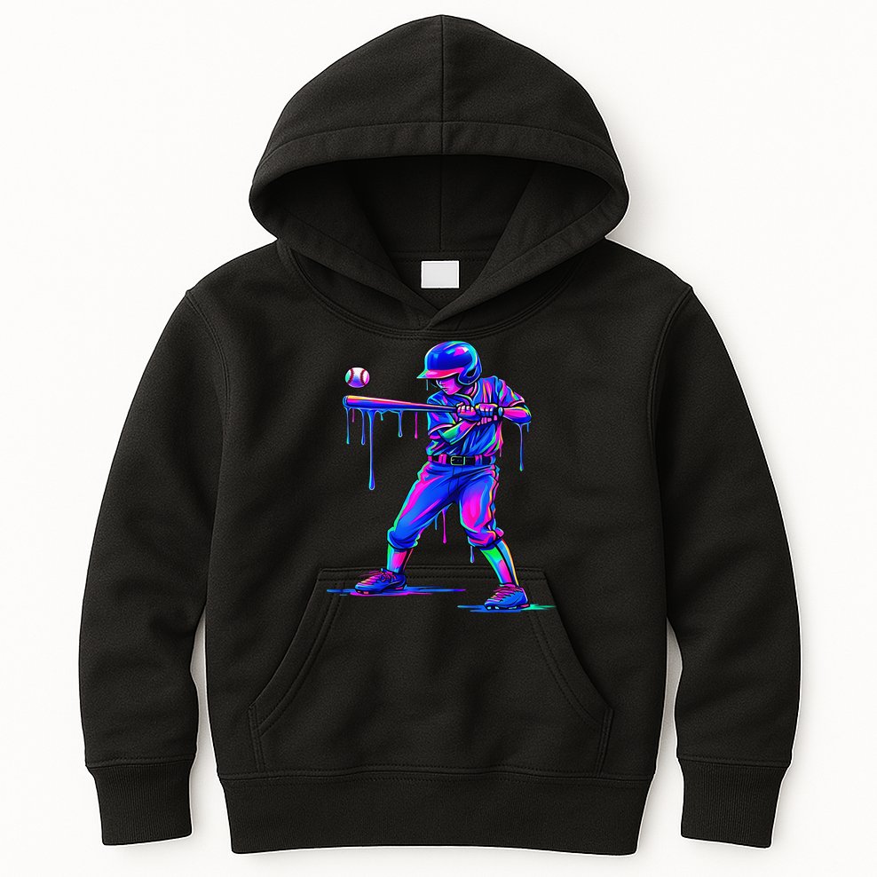 Ice Cream Drip Baseball Melting Bat Player Kids Hoodie