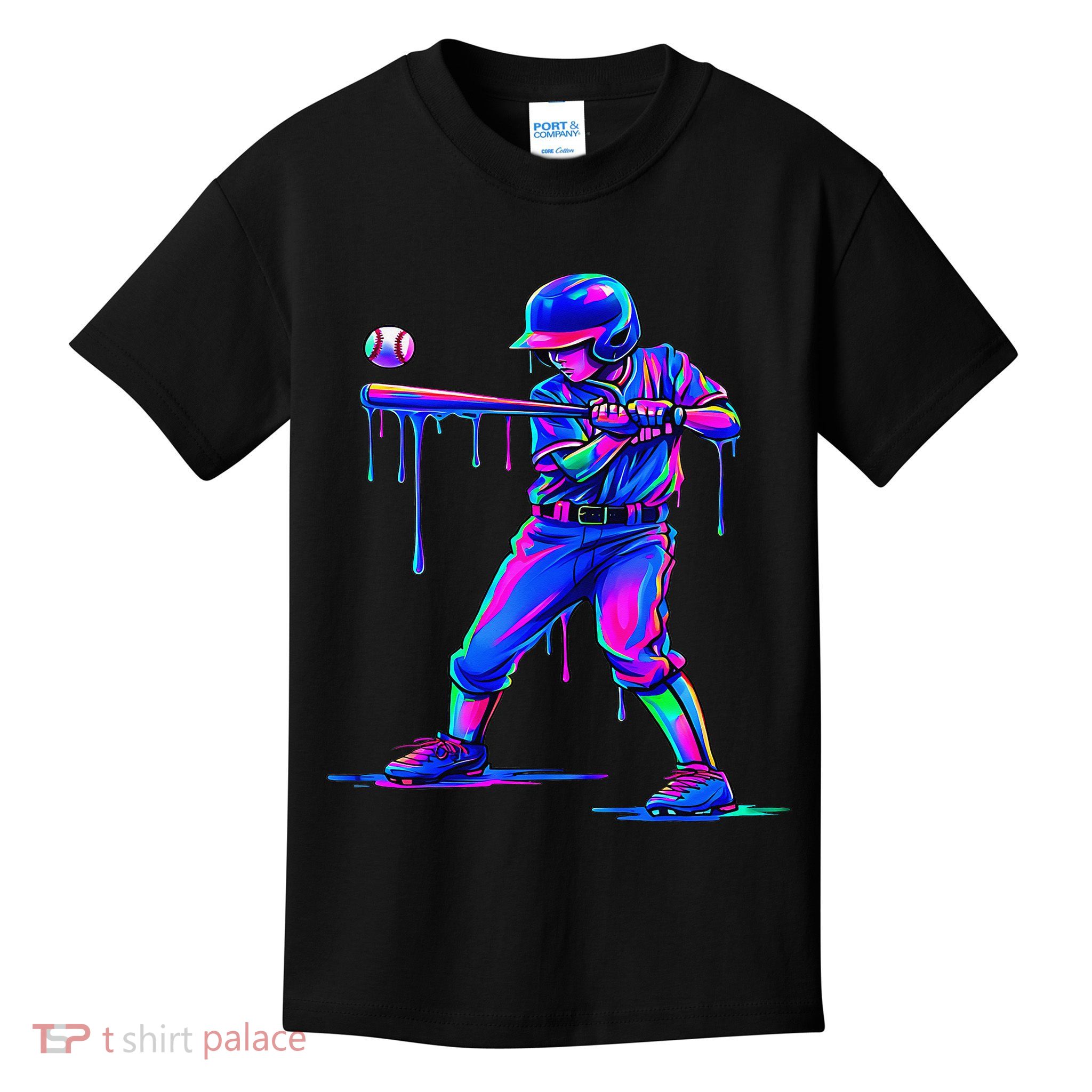 Ice Cream Drip Baseball Melting Bat Player Kids T-Shirt