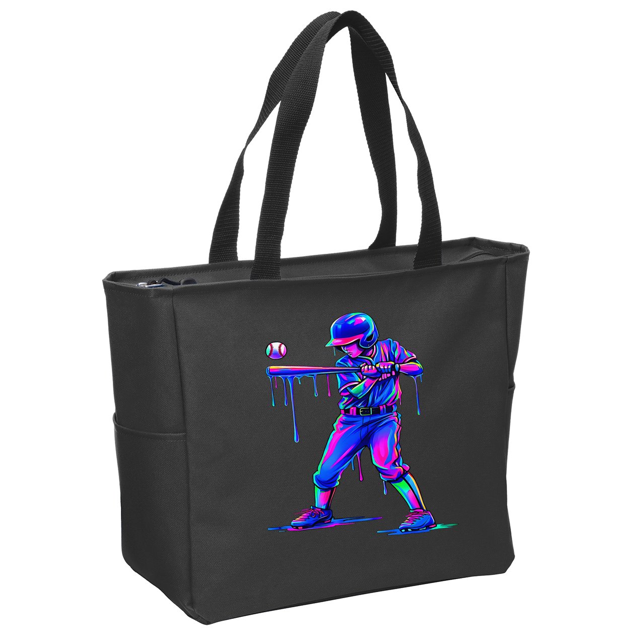 Ice Cream Drip Baseball Melting Bat Player Zip Tote Bag