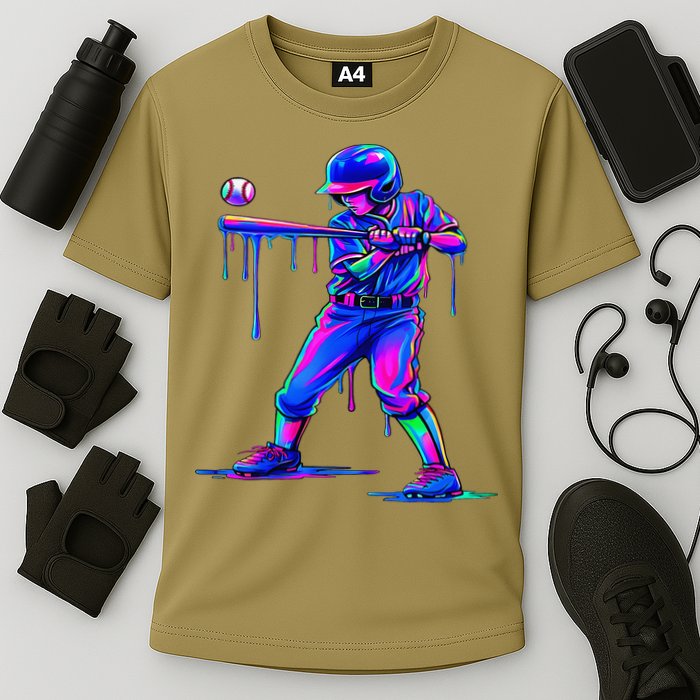 Ice Cream Drip Baseball Melting Bat Player Cooling Performance Crew T-Shirt