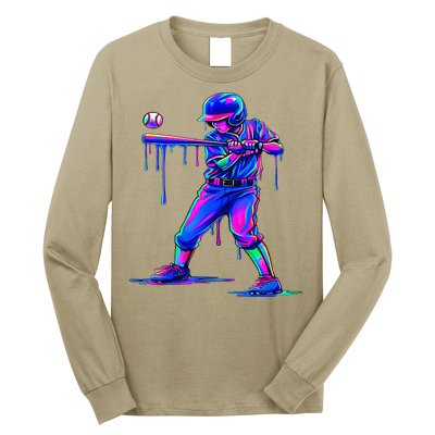 Ice Cream Drip Baseball Melting Bat Player Long Sleeve Shirt