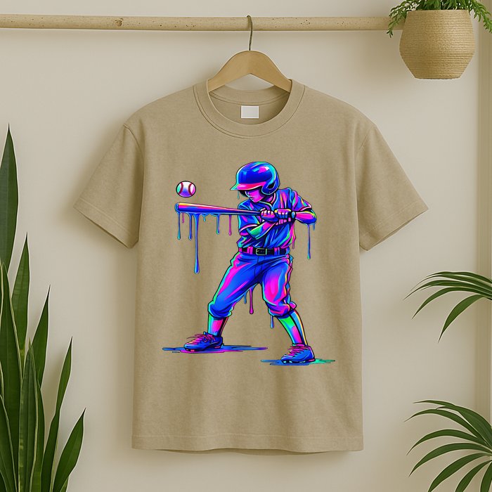 Ice Cream Drip Baseball Melting Bat Player T-Shirt
