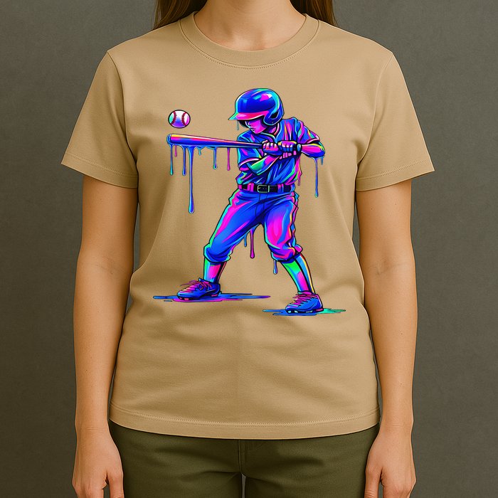 Ice Cream Drip Baseball Melting Bat Player T-Shirt