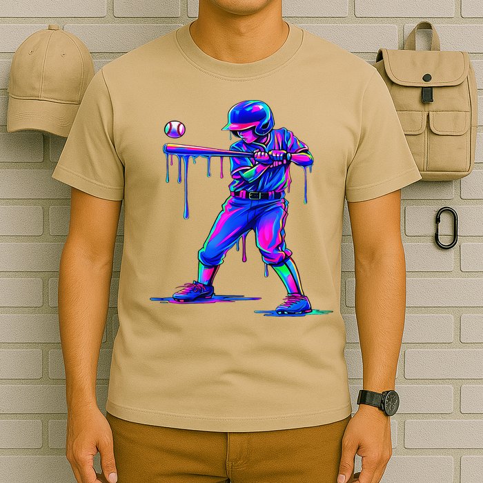 Ice Cream Drip Baseball Melting Bat Player T-Shirt