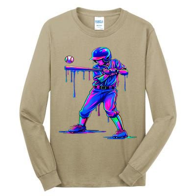 Ice Cream Drip Baseball Melting Bat Player Tall Long Sleeve T-Shirt
