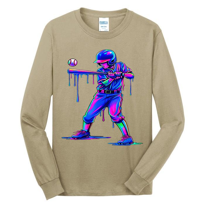 Ice Cream Drip Baseball Melting Bat Player Tall Long Sleeve T-Shirt