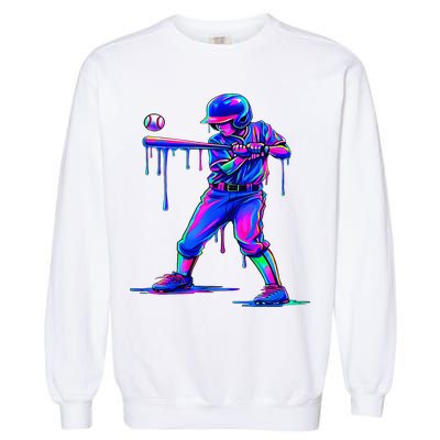 Ice Cream Drip Baseball Melting Bat Player Garment-Dyed Sweatshirt