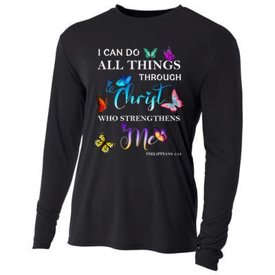 I Can Do All Things Through Christ Butterfly Art Religious Cooling Performance Long Sleeve Crew