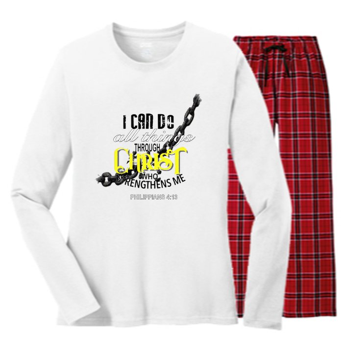 I Can Do All Things Through Christ Philippians 413 Bible Women's Long Sleeve Flannel Pajama Set 