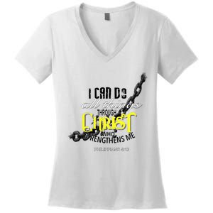 I Can Do All Things Through Christ Philippians 413 Bible Women's V-Neck T-Shirt