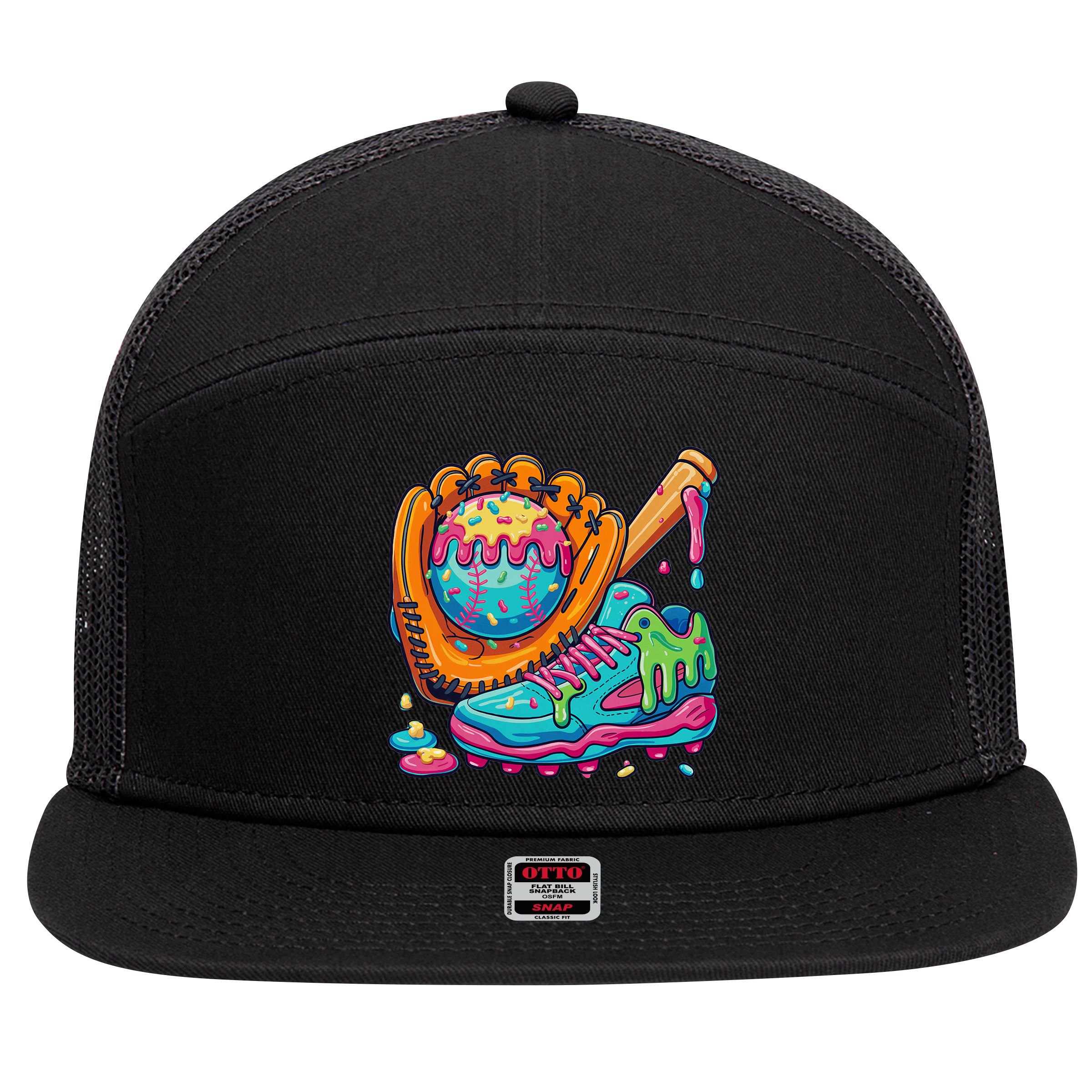 Ice Cream Drip Baseball Stuff Baseball Drip 7 Panel Mesh Trucker Snapback Hat