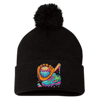 Ice Cream Drip Baseball Stuff Baseball Drip Pom Pom 12in Knit Beanie