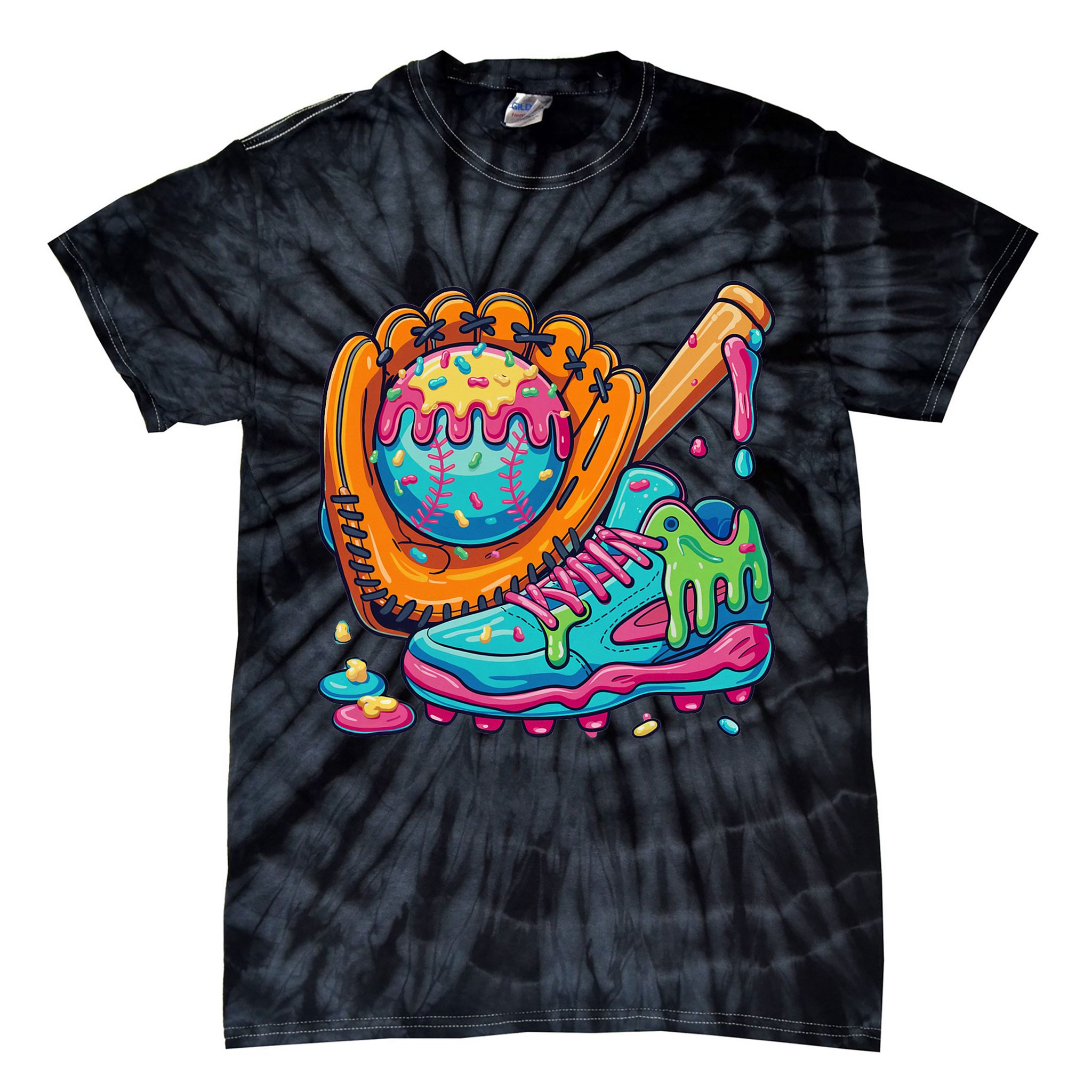 Ice Cream Drip Baseball Stuff Baseball Drip Tie-Dye T-Shirt