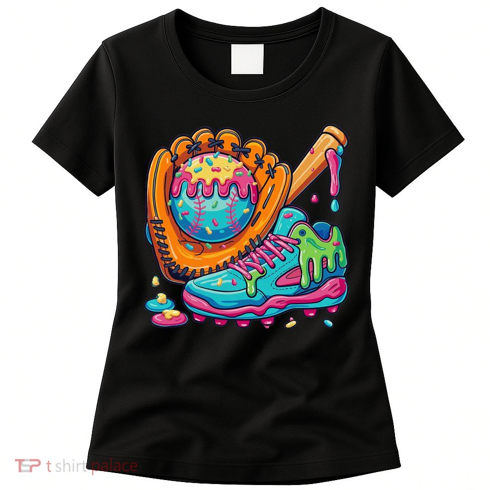 Ice Cream Drip Baseball Stuff Baseball Drip Womens T-Shirt
