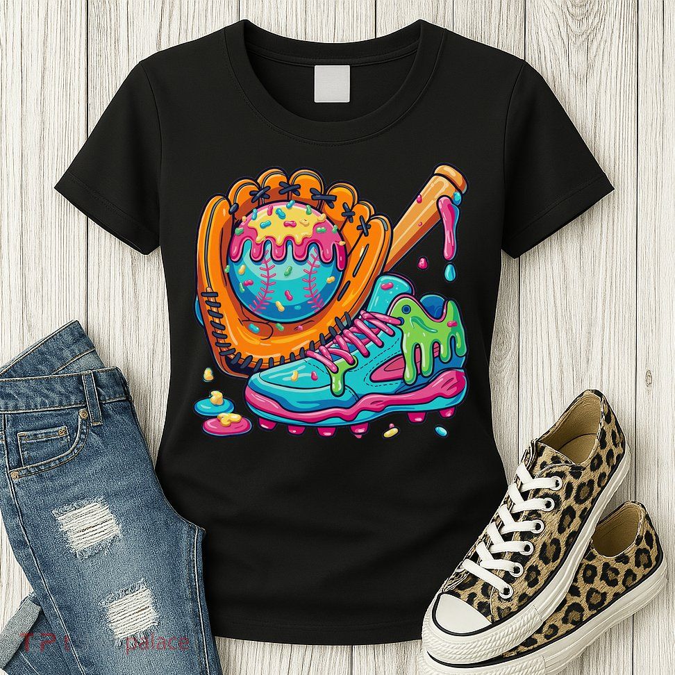Ice Cream Drip Baseball Stuff Baseball Drip Womens T-Shirt