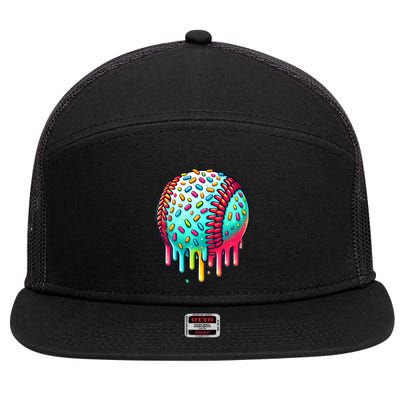 Ice Cream Drip Baseball Stuff Baseball Drip 7 Panel Mesh Trucker Snapback Hat