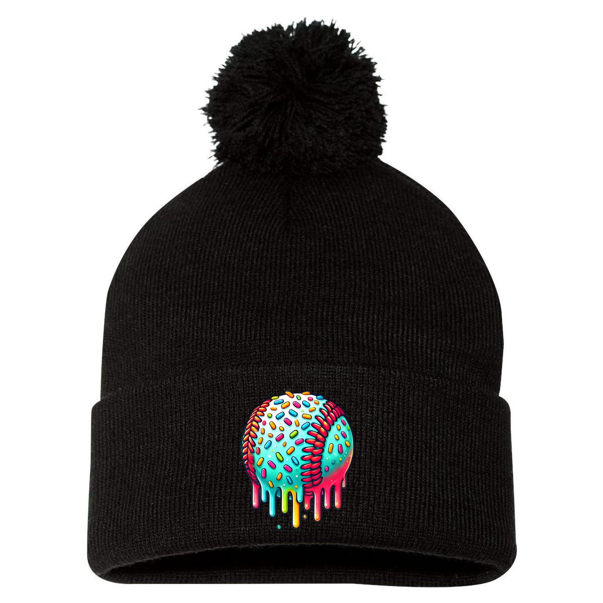 Ice Cream Drip Baseball Stuff Baseball Drip Pom Pom 12in Knit Beanie