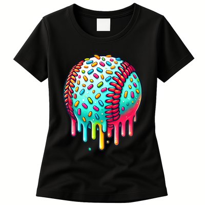 Ice Cream Drip Baseball Stuff Baseball Drip Womens T-Shirt