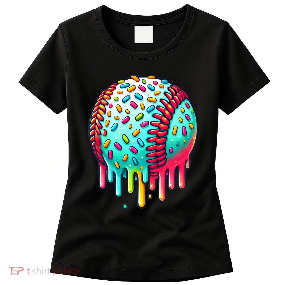 Ice Cream Drip Baseball Stuff Baseball Drip Womens T-Shirt