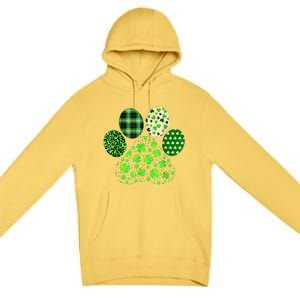 Irish Cute Dog Paw Clovers St Patricks Day Lucky Shamrock Premium Pullover Hoodie