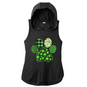 Irish Cute Dog Paw Clovers St Patricks Day Lucky Shamrock Ladies PosiCharge Tri-Blend Wicking Draft Hoodie Tank