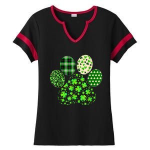 Irish Cute Dog Paw Clovers St Patricks Day Lucky Shamrock Ladies Halftime Notch Neck Tee