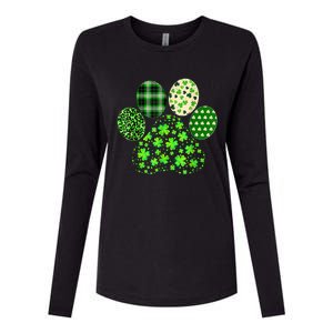 Irish Cute Dog Paw Clovers St Patricks Day Lucky Shamrock Womens Cotton Relaxed Long Sleeve T-Shirt