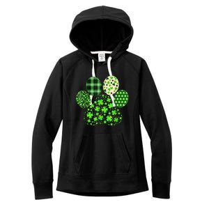 Irish Cute Dog Paw Clovers St Patricks Day Lucky Shamrock Women's Fleece Hoodie