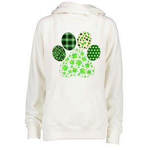 Irish Cute Dog Paw Clovers St Patricks Day Lucky Shamrock Womens Funnel Neck Pullover Hood