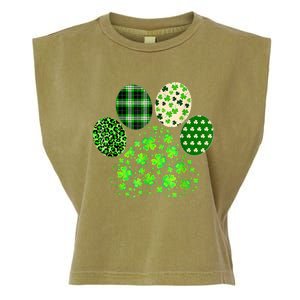 Irish Cute Dog Paw Clovers St Patricks Day Lucky Shamrock Garment-Dyed Women's Muscle Tee