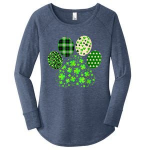 Irish Cute Dog Paw Clovers St Patricks Day Lucky Shamrock Women's Perfect Tri Tunic Long Sleeve Shirt