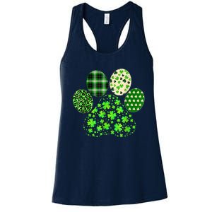 Irish Cute Dog Paw Clovers St Patricks Day Lucky Shamrock Women's Racerback Tank