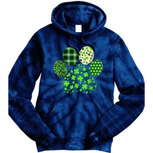 Irish Cute Dog Paw Clovers St Patricks Day Lucky Shamrock Tie Dye Hoodie