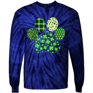 Irish Cute Dog Paw Clovers St Patricks Day Lucky Shamrock Tie-Dye Long Sleeve Shirt