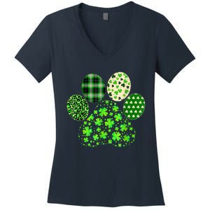 Irish Cute Dog Paw Clovers St Patricks Day Lucky Shamrock Women's V-Neck T-Shirt