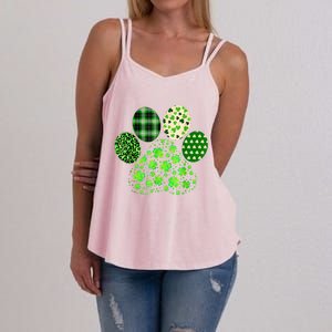 Irish Cute Dog Paw Clovers St Patricks Day Lucky Shamrock Women's Strappy Tank