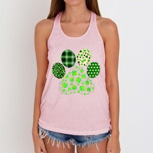 Irish Cute Dog Paw Clovers St Patricks Day Lucky Shamrock Women's Knotted Racerback Tank