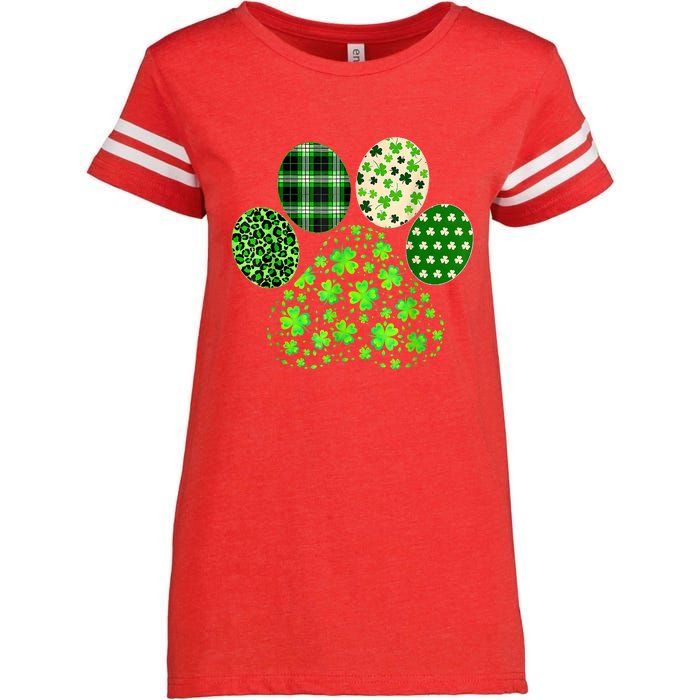 Irish Cute Dog Paw Clovers St Patricks Day Lucky Shamrock Enza Ladies Jersey Football T-Shirt