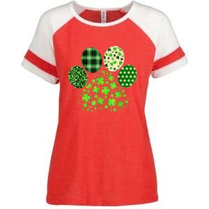 Irish Cute Dog Paw Clovers St Patricks Day Lucky Shamrock Enza Ladies Jersey Colorblock Tee