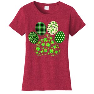 Irish Cute Dog Paw Clovers St Patricks Day Lucky Shamrock Women's T-Shirt