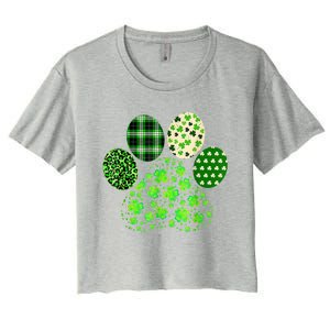 Irish Cute Dog Paw Clovers St Patricks Day Lucky Shamrock Women's Crop Top Tee