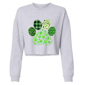 Irish Cute Dog Paw Clovers St Patricks Day Lucky Shamrock Cropped Pullover Crew