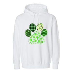 Irish Cute Dog Paw Clovers St Patricks Day Lucky Shamrock Garment-Dyed Fleece Hoodie