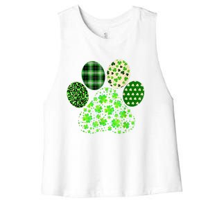 Irish Cute Dog Paw Clovers St Patricks Day Lucky Shamrock Women's Racerback Cropped Tank