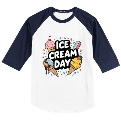 Ice Cream Day 2024 Ice Cream Ice Cream Gift Baseball Sleeve Shirt