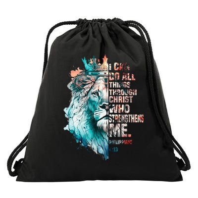 I Can Do All Things Through Christ Lion Faith Christian Drawstring Bag