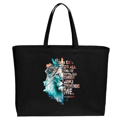 I Can Do All Things Through Christ Lion Faith Christian Cotton Canvas Jumbo Tote