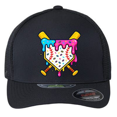 Ice Cream Drip Baseball Bat Home Plate Cool Flexfit Unipanel Trucker Cap