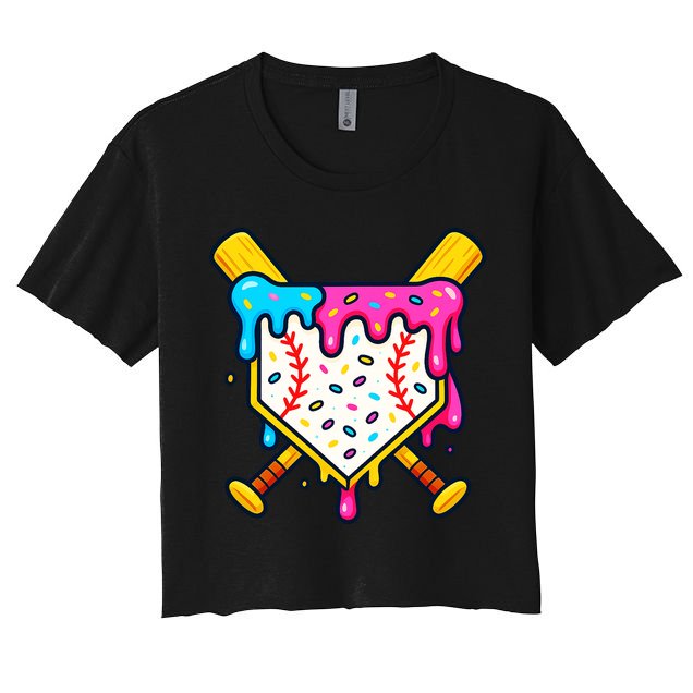 Ice Cream Drip Baseball Bat Home Plate Cool Crop Top