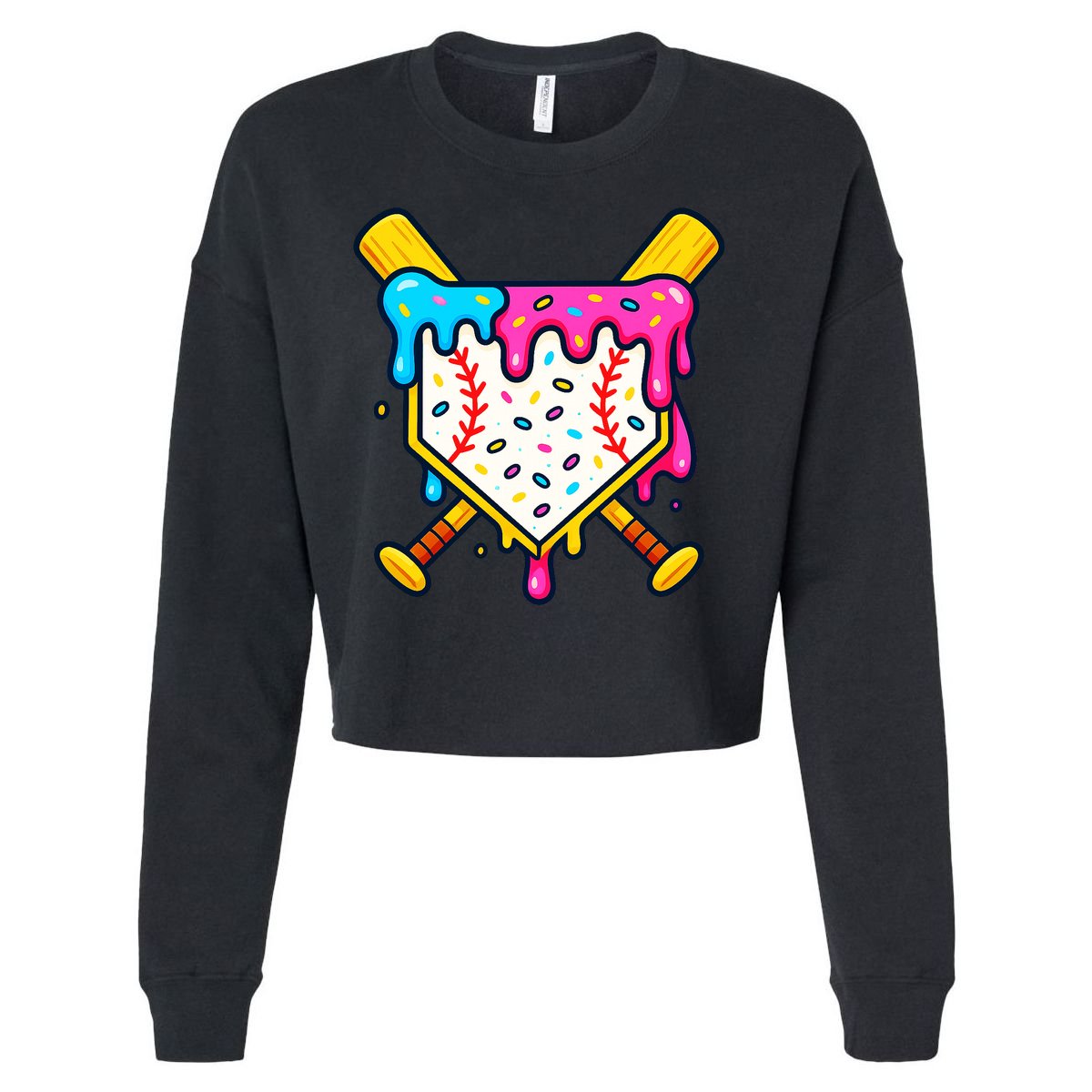 Ice Cream Drip Baseball Bat Home Plate Cool Cropped Pullover Crew